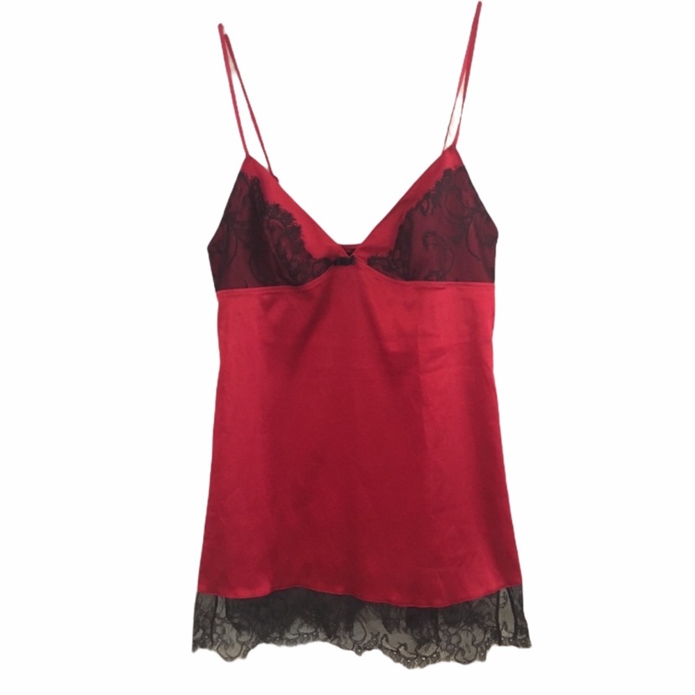 Vintage Victoria’s Secret Black Label Lace Camisole Cami Top Red Black Y2K